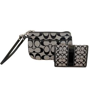 Coach Wristlet & Wallet, Gray & Black, Logo Pattern